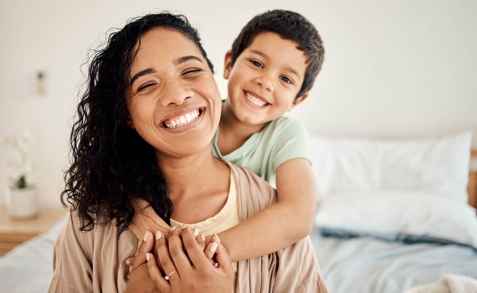 Mother and child smiling
